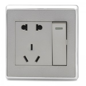 SMEONG Leather Pattern 2-Socket 1-Switch Wall Mount Socket OutletLight Champagne (AC 250V)