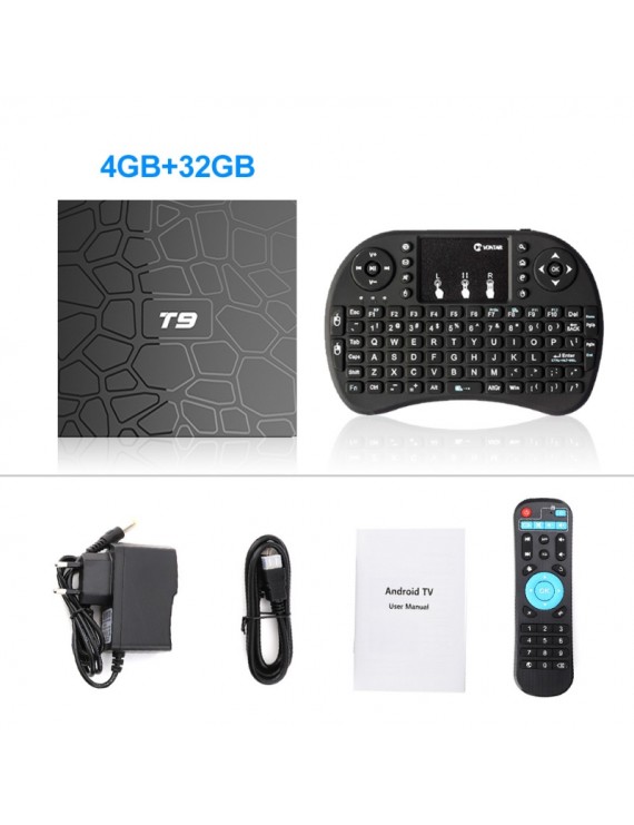 T9 Android 8.1 4K TV Box 4GB 32GB 1080P Smart Media Players - US Plug With i8 Wireless Keyboard