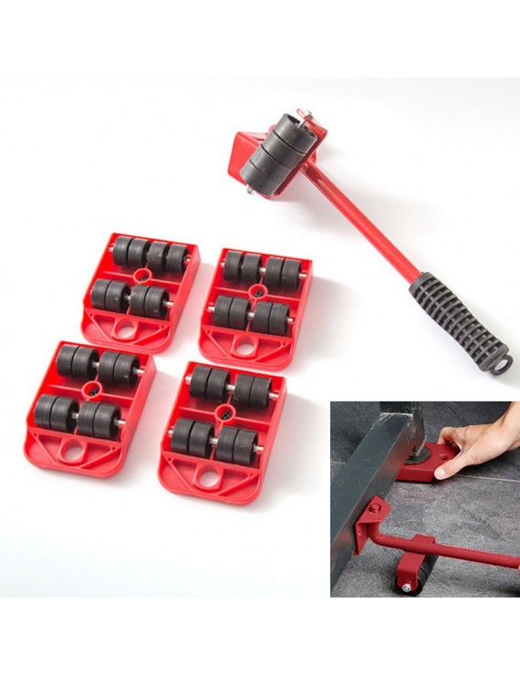 5-in-1 Furniture Lifter Mover Tool Set 1 Lifter And 4 Sliders For Moving Heavy Furniture Appliance Machine Tool - Red