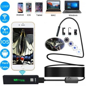 WiFi Waterproof 1200P Endoscope Inspection Camera for PC Android iOS 7M