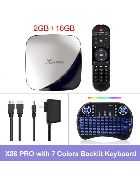 X88 PRO Android 9.0 TV BOX 4K HD Wifi 2GB + 16GB Multimedia Player - US Plug With i8 Wireless Keyboard