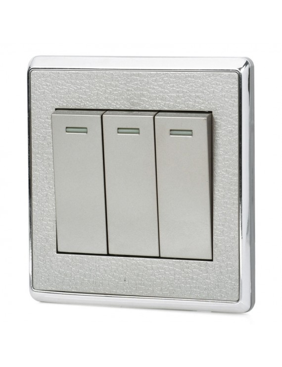 Leather Lines Panel Stainless Steel three-Gang Wall Switch - Champagne
