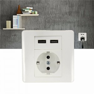 2.1A Dual USB Ports Wall Plate Charger Adapter EU Plug Wall Socket Power Outlet Panel White
