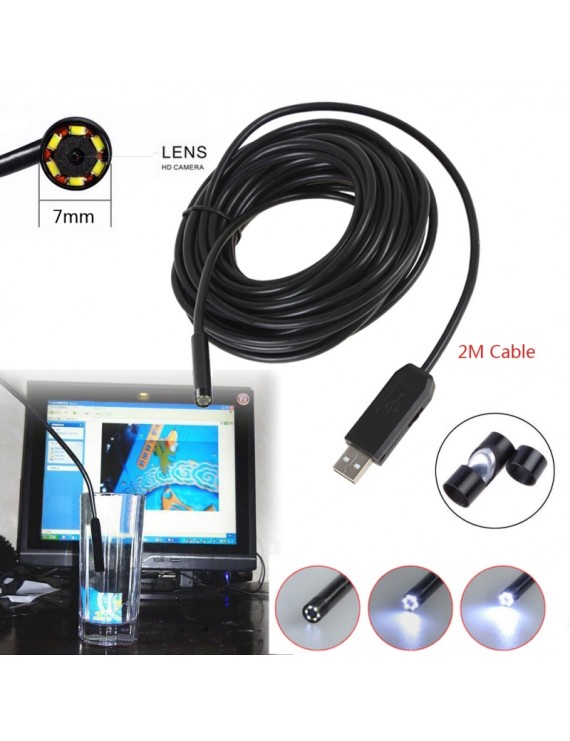 2M Waterproof 6-LED 7mm USB Endoscope Borescope Inspection Camera