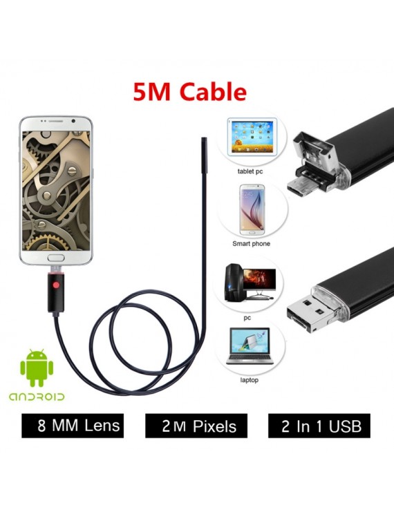 5M 2-in-1 2MP 6-LED 8.0mm Waterproof Android/PC Endoscope Borescope Camera