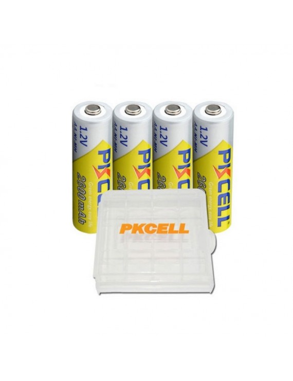 4pcs PKCELL AA 1.2V 2600mAh Rechargeable Ni-MH Batteries with Battery Box Yellow