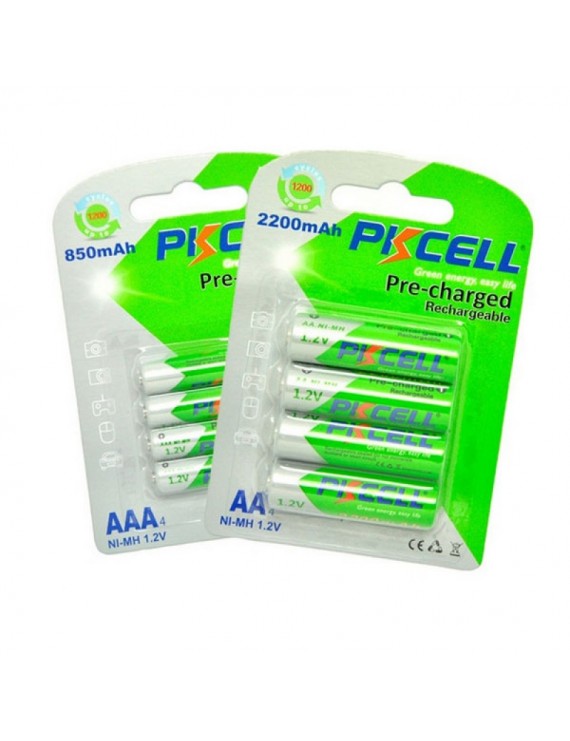 4pcs PKCELL AAA 1.2V 850mAh Rechargeable Low Self-discharge Ni-MH Batteries + 4pcs 2200mAh AA Rechargeable Batteries Green
