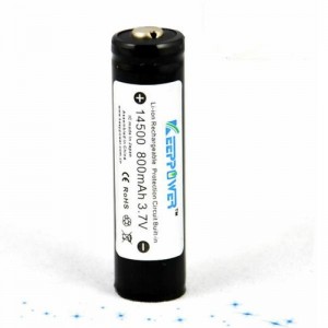 2pcs KeepPower 14500 800mAh 3.7V Protected Rechargeable Li-ion Batteries Black