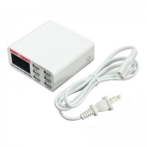 30W 6A 6 USB Ports Auto Detect LCD Screen Fast Charger White US Plug
