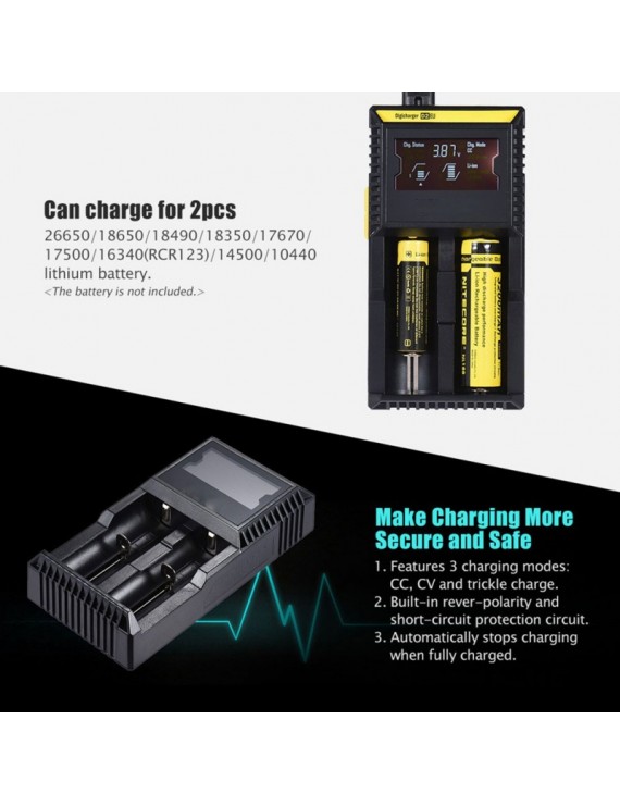 Portable LED Display Dual Slots USB Battery Charger Black