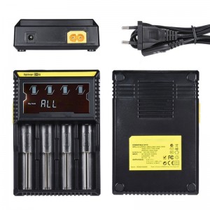 Portable LED Display 4 Slots USB Battery Charger Black