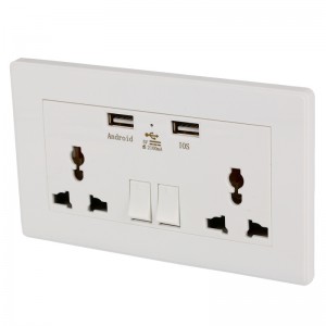 2100mA Universal Wall Charger Outlet Socket with Dual USB Ports White