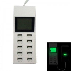 65W 100-240V 10USB 10.2A Socket with a Display USB Smart Charging Strip US Plug White