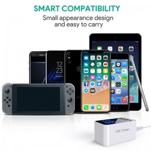 UK-Plug Quick Charge Smart Mobile USB Hub Charger Power Adapter Socket 3Port USB Type C Fast Charging Charger Wall Power Adapter Led Display Desktop Strip