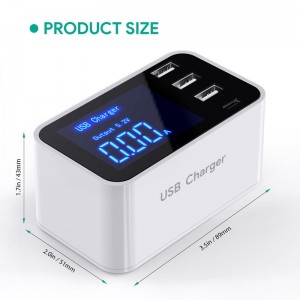 UK-Plug Quick Charge Smart Mobile USB Hub Charger Power Adapter Socket 3Port USB Type C Fast Charging Charger Wall Power Adapter Led Display Desktop Strip