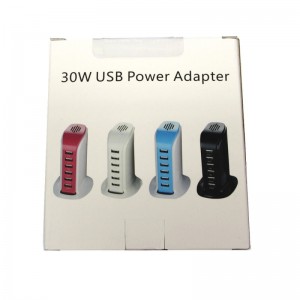 30W 6-USB 6A Sailing Style Charger USB Socket US Plug Black