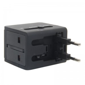 935U Universal US / UK / Euro / AU Converted Charger Adapter with Double USB Ports Black