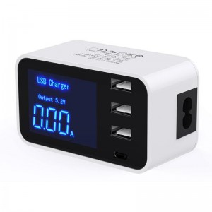 US-Plug Quick Charge Smart Mobile USB Hub Charger Power Adapter Socket 3Port USB Type C Fast Charging Charger Wall Power Adapter Led Display Desktop Strip