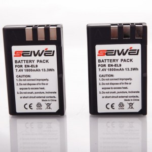 Seiwei Nikon EN-EL9/EL9A LCD Battery Charger with 2pcs 7.4V 1800mAh Replacement Li-ion Batteries