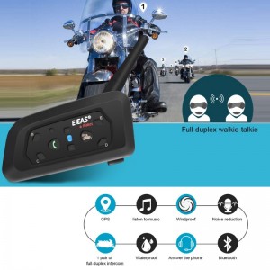 2pcs V6 Pro Motorcycle Intercom Bluetooth Helmet Headset With Microphone 1200m GPS Moto KTM For 6 Riders