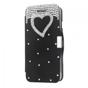 Magnetic Flip PU Leather Hard Skin Ultra Slim Pouch Wallet Case Cover Bling Diamond Rhinestone Crystal for Apple iPhone 6 Black