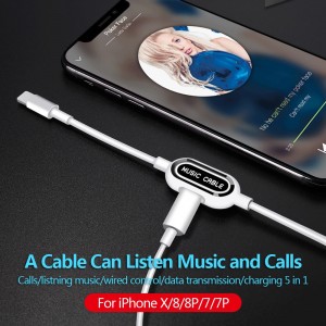 Lightning Charging & Data Cable with Lightning Headset Jack for iPhone X 8 8 Plus 7 Plus Sync with Music Play & Charging Data Transimission