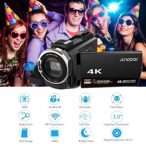 Andoer 4K 1080P 48MP WiFi Digital Video Camera Camcorder Recorder