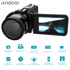 Andoer HDV-Z20 1080P Full HD 37mm 0.45× Wide Angle Lens Digital Zoom Camcorder