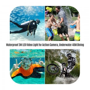 Action Camera Light Waterproof LED Video Light Dimmable Lamp Underwater 40M Diving with 900mAh Rechargeable Battery for GOPRO 7 or Any Action Camera