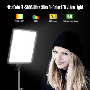 NiceFoto SL-500A Ultra Slim Bi-Color LED Video Light Photography Fill Light 3200K-6500K CRI 95+ Mobile APP Control for Video Recording Professional Studio Commercial Photography Wedding Photography Live Video