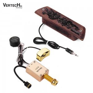 VERTECHnk V-20 Wooden Active Guitar Soundhole Pickup Transducer Humbucker + Microphone Dual Pick-up Ways with 6.35mm Endpin Jack Volume Controls for Acoustic Folk Guitars